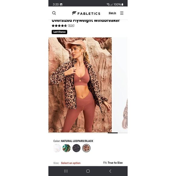 New Medium Fabletics Natural Leopard Oversized Flyweight Windbreaker Jacket NWT - Picture 7 of 12